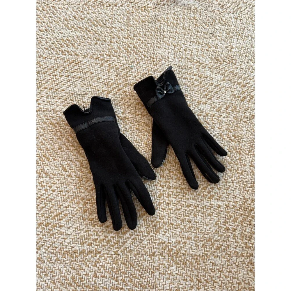 Black Touchscreen Gloves with Bow Detail